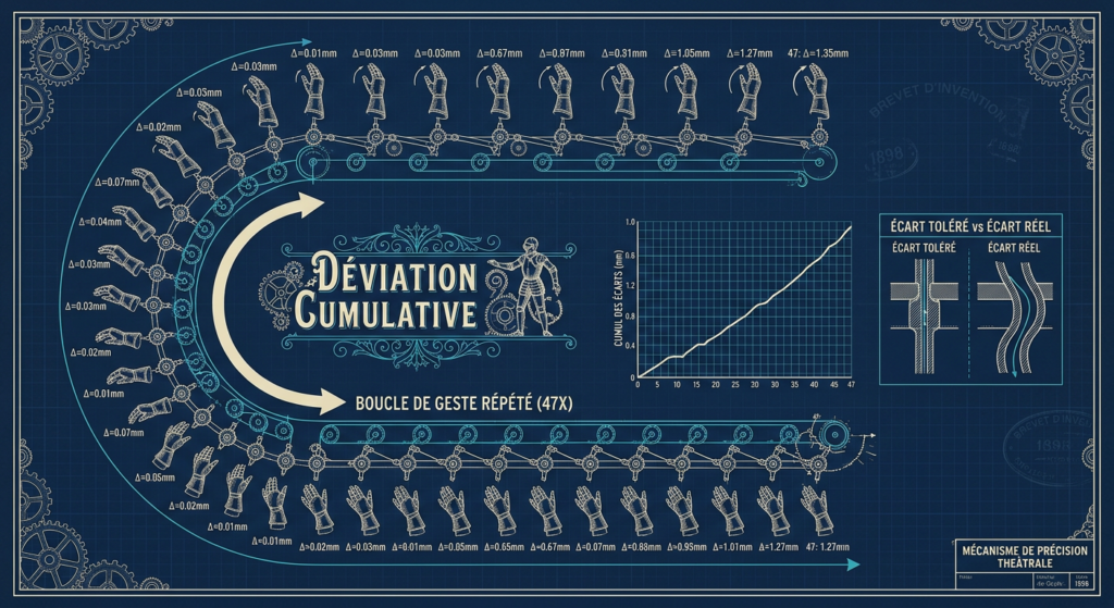 Schéma blueprint bleu de Prusse, boucle mécanique en diagramme — Fragment La répétition, Robotheus, Thadeus' Worlds