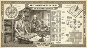Gravure scientifique victorienne, calendrier julien — tablette astronomique romaine, Jules César, Thadeus' Worlds