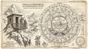 Illustration naturaliste victorienne, Losar — roue astronomique tibétaine, calendrier bouddhiste, Thadeus' Worlds