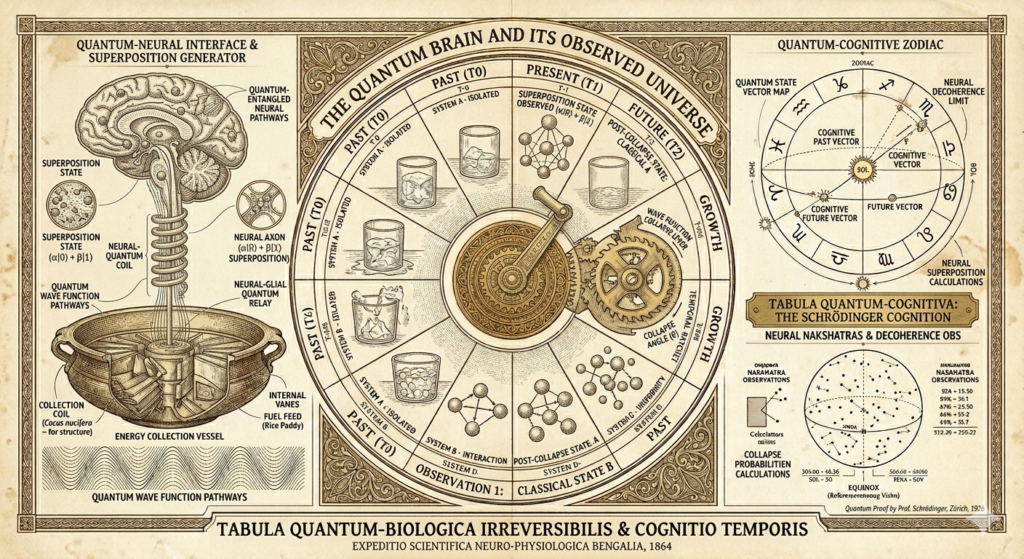 Illustration naturaliste victorienne, mémoire quantique — intrication, effet Zeeman, Thadeus' Worlds
