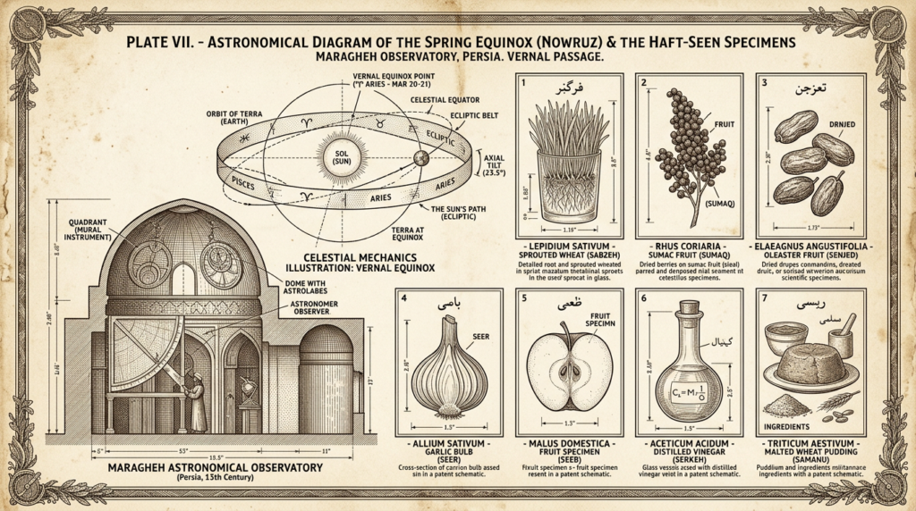 Gravure scientifique victorienne, Nowruz — équinoxe de printemps astronomique persan, Thadeus' Worlds
