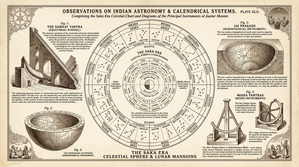 Planche orientaliste victorienne, calendrier national indien Shaka — diagramme astronomique, Thadeus' Worlds