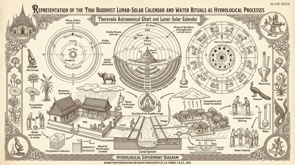 Illustration orientaliste victorienne, Songkran — calendrier thaï bouddhiste lunaire-solaire, Thadeus' Worlds