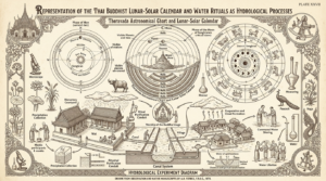 Illustration orientaliste victorienne, Songkran — calendrier thaï bouddhiste lunaire-solaire, Thadeus' Worlds
