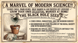 Réclame publicitaire victorienne du catalogue ACME Scientific Supplies pour un cristal d'espace-temps — illustration Thadeus' Worlds