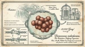 Deinococcus radiodurans, bactérie extrêmophile — illustration Thadeus' Worlds
