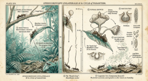 Ophiocordyceps, champignon parasite manipulateur — illustration Thadeus' Worlds